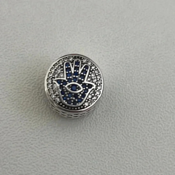 S925 Stamped Sterling Silver Hamsa Hand and Evil Eye Charm - Picture 2 of 6